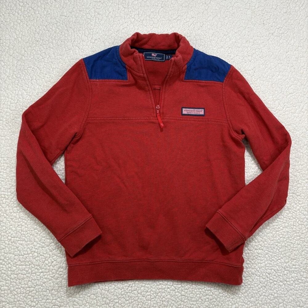 Vineyard Vines 1/4 Zip Sweater Youth Boys L 16 Red Blue Corduroy Pullover Fleece